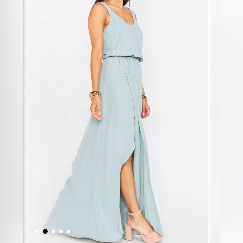 Show me your mumu kendall v neck low back side slit sea foam teal side slit maxi - Picture 3 of 9